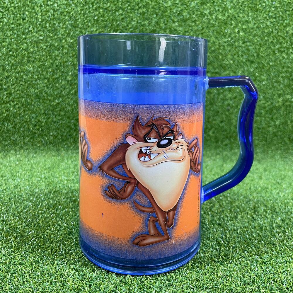 Vintage 1998 Warner Bros Looney Tunes Taz Tasmanian Devil Plastic Mug Tumbler
